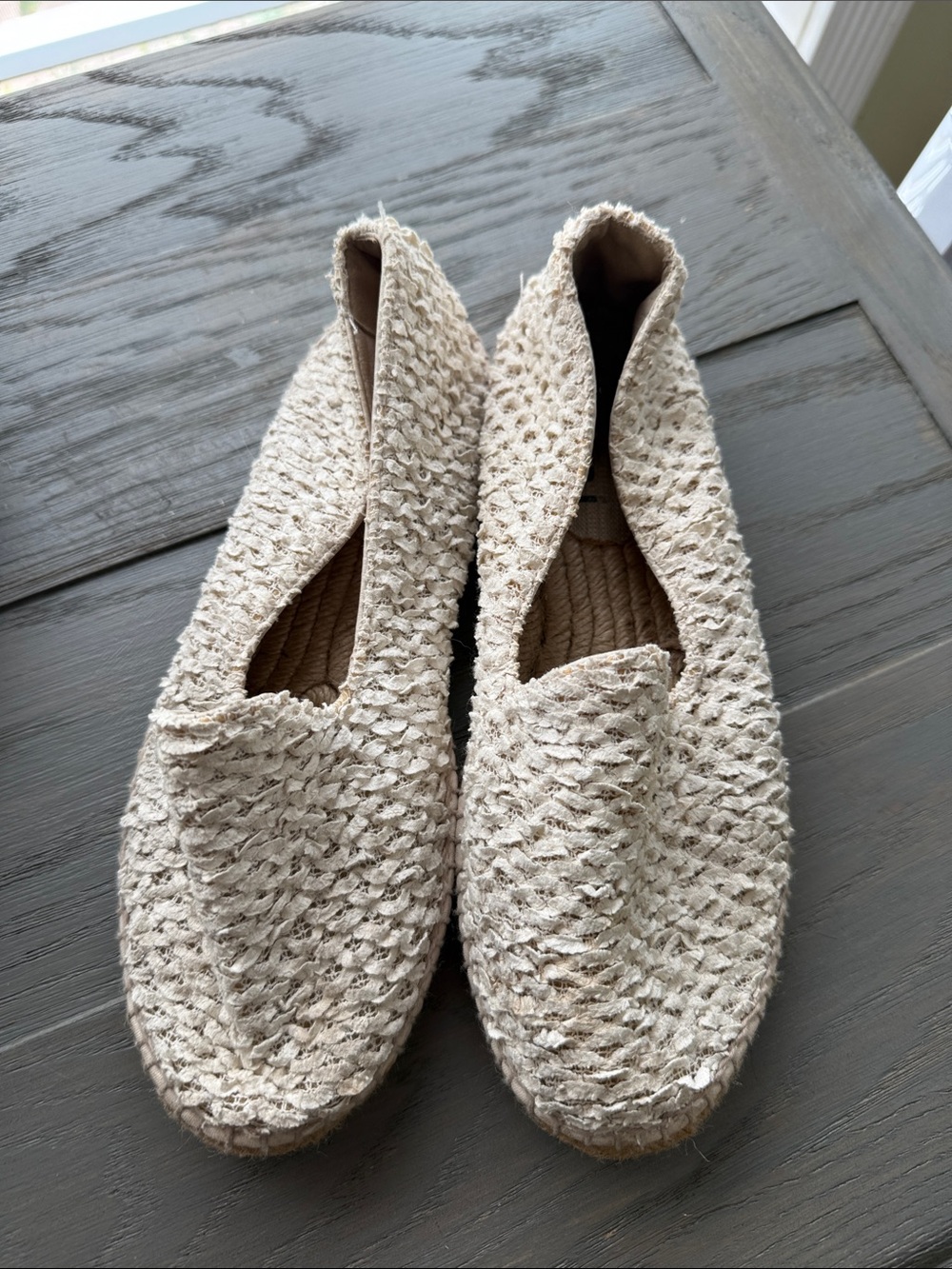 Women's Cream Woven Espadrille Flats - Slip-On Casual Shoes